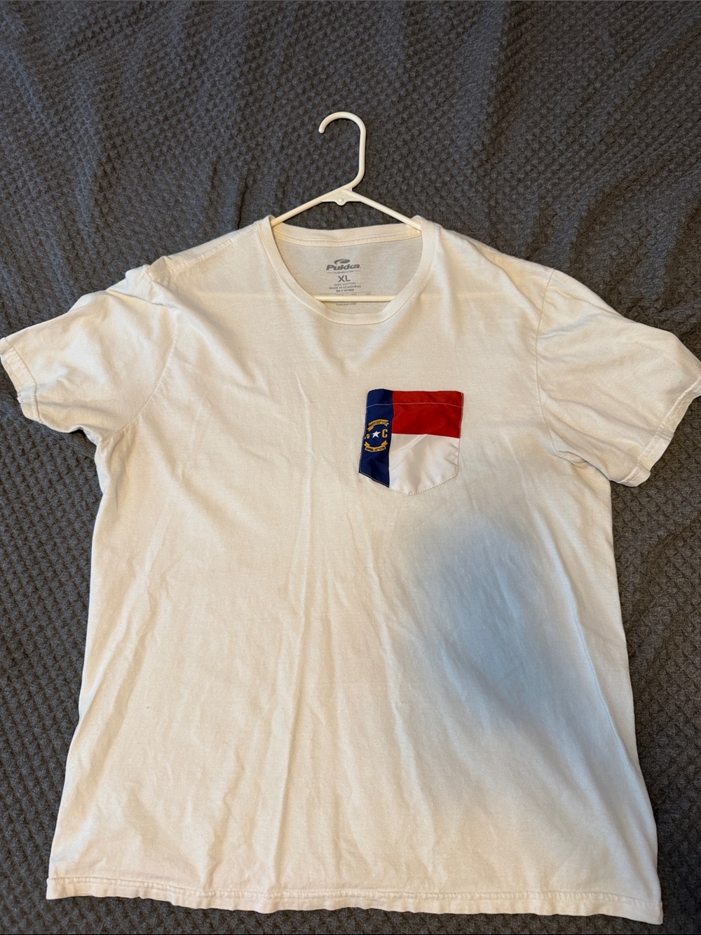 White Short-Sleeve Tee with Red, Blue & White Pocket - Unbranded